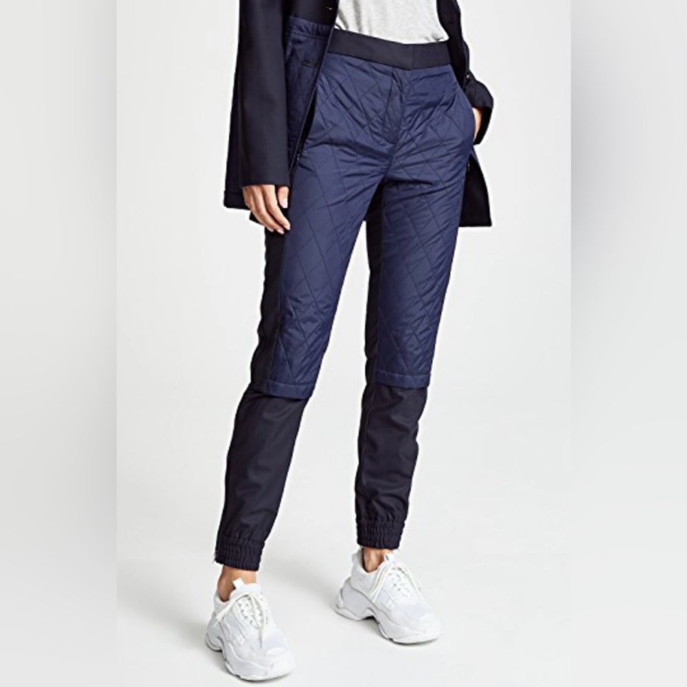 Tibi quilted jogger, mixed media pants, approximately size 8, navy blue joggers